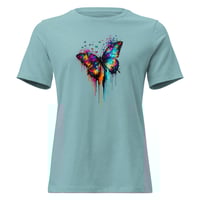 Image 6 of Women's Relaxed T-Shirt, Radiant Paint Drip Butterfly Colorful tee
