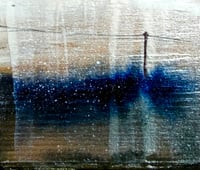 Image 1 of Tiny Silver Sky Telegraph Pole Landscape on wooden block