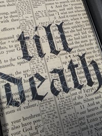Image 3 of "TILL DEATH" 1800's bible page with preserved spider web 