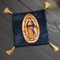 Image 1 of Blue Velvet Virgin De Guadalupe Tassel Cushion 