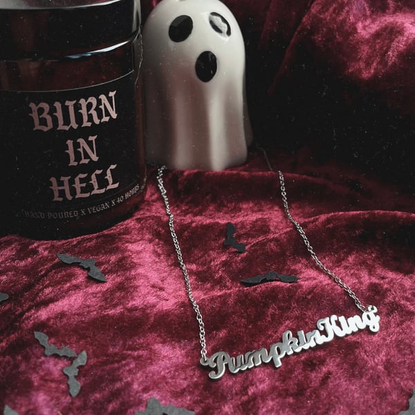 Image of Pumpkin King Stainless Steel Script Necklace