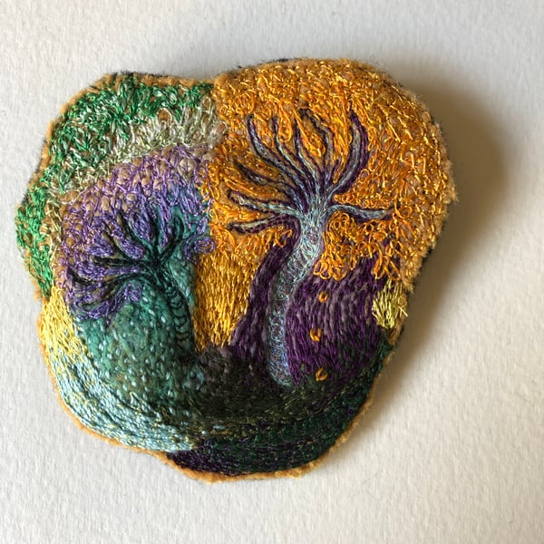 Image of Purple and Gold Poetic Landscape Brooch 