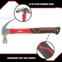 Image 2 of Hyper Tough 16-Ounce Claw Hammer with Fiberglass Handle
