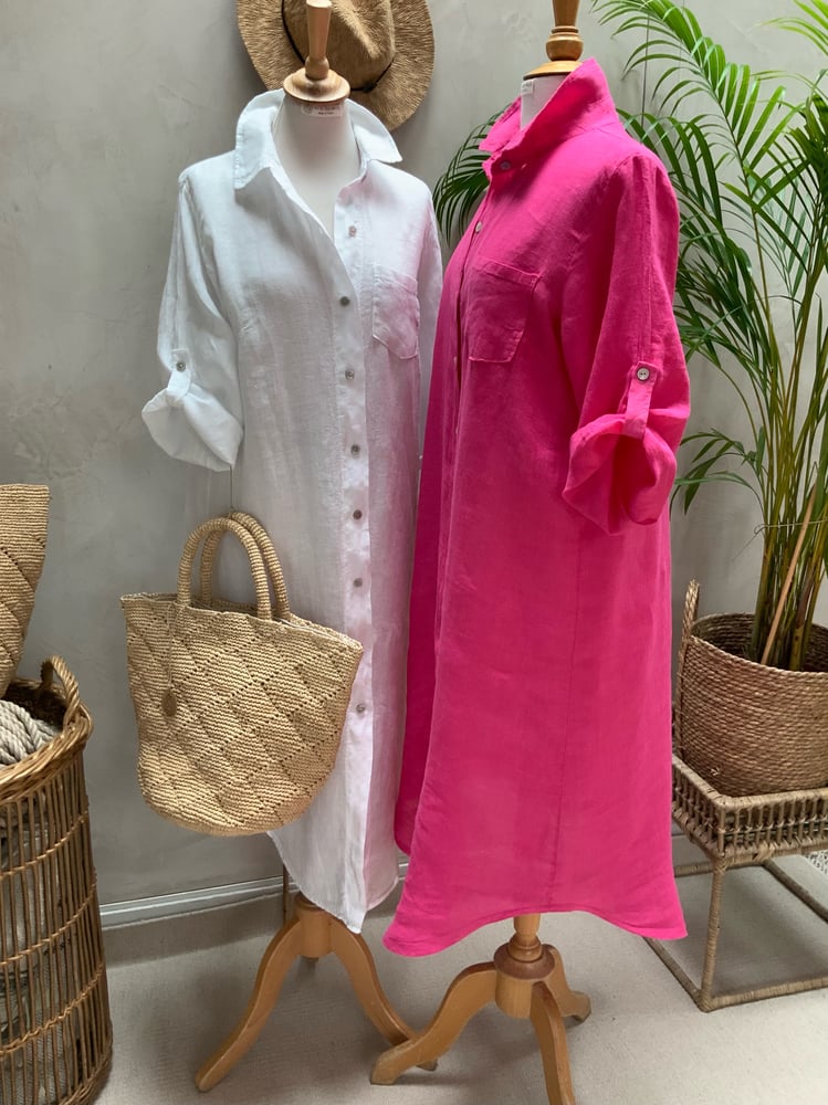 Image of Robe chemisier en Lin Summer Pink