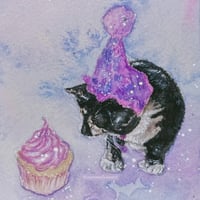 Image 1 of ‘Birthday Kitty’ Embellished Art Print