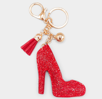 Red Bling Stiletto Heel Tassel Keychain 