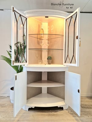 Image of Double Corner Drinks Cabinet in white with Light and Lining