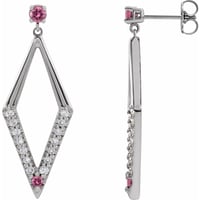Image 4 of  Platinum Diamond & Sapphire Geometric Earrings