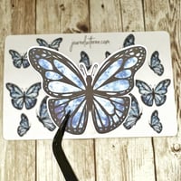 Image 1 of Blue Butterflies Sticker Sheet | Transparent & Premium White Sticker Vinyl 