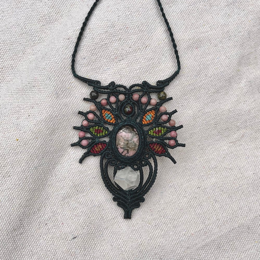 Image of Macrame necklace with rhodonite