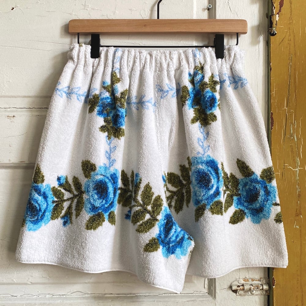 Image of Blue Lattice Roses Terry Granny Shorts