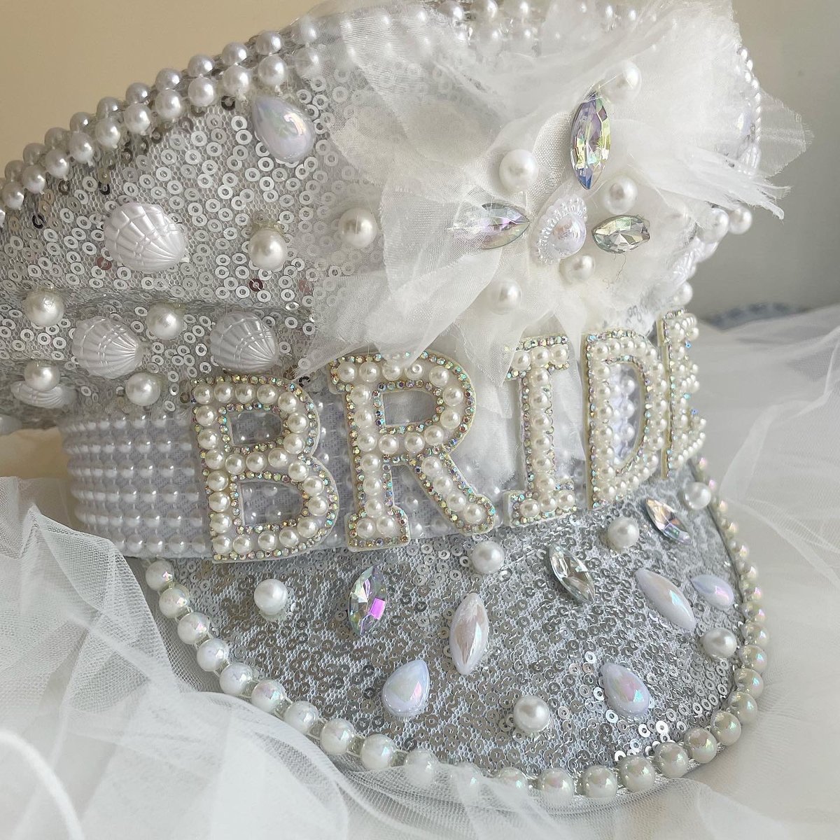 Image of ‘Bride Veil’ Captain Diamanté and Pearl Hat  