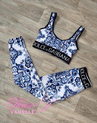 Blue Print Leggings Set