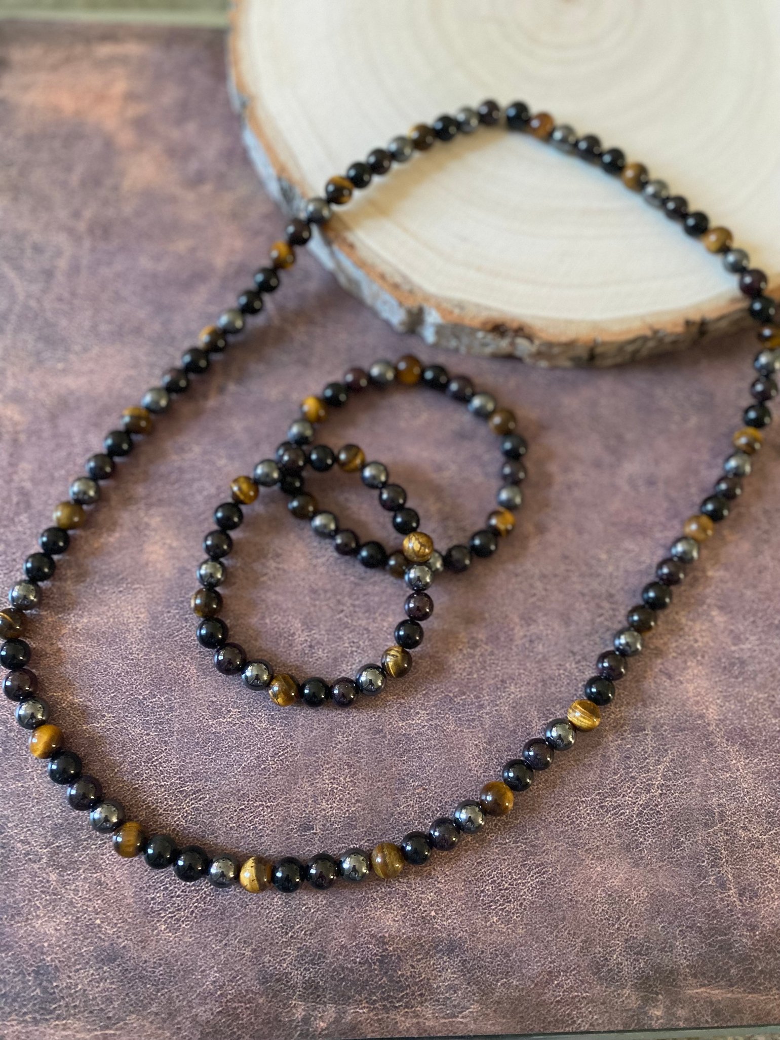 Image of Creator Set - 8mm Black Tourmaline, Garnet, Tigers Eye, Hematite, & Black Obsidian