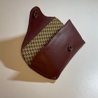 Image 3 of Sunglasses / Glasses Custom Case BMW Cardinal Red leather with brown houndstooth pattern. 
