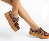 LEOPARD FLUFFY PLATFORM SLIPPERS FAUX FUR LINED ANKLE BOOTS