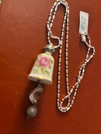 Image 2 of Steampunk repurposed necklace with small glass crystal and glass thimble