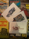 Greetings cards Hotrod, slingshot, funny car, sled - blank, individual