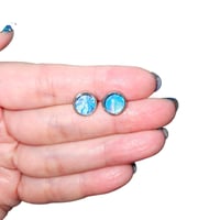 Image 3 of Blue Silver Starburst Pour Painted Stud Earrings