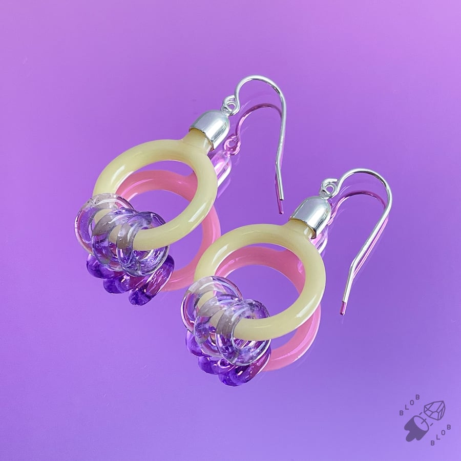 Image of Vanilla And Light Purple Ring Dangles