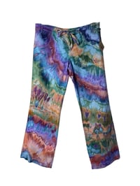 Image 2 of ♻️ UPCYCLED Ladies 12 Converse Linen/Cotton Pants in Earthy Rainbow Ice Dye
