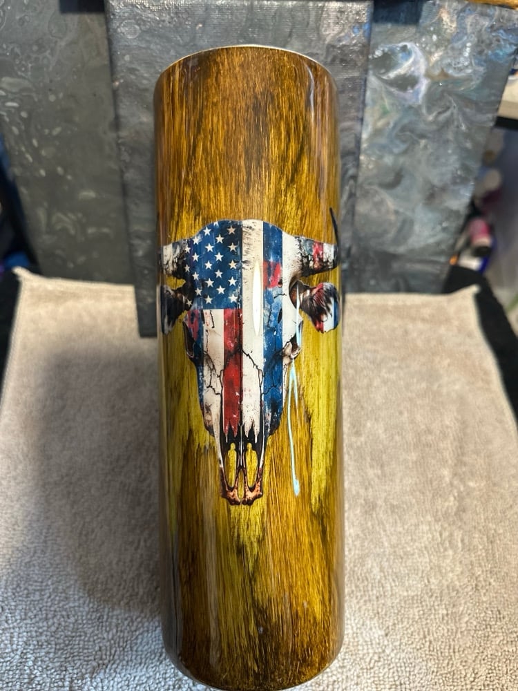 Image of #31 30oz American Bull Skull Woodgrain