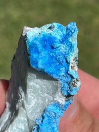 Image 20 of Cyanotrichite On Green Fluorite Matrix Specimen | Guizhou China #2925