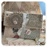 Image 3 of Handmade quilted vintage french lace pouch with 14 vintage lace samples