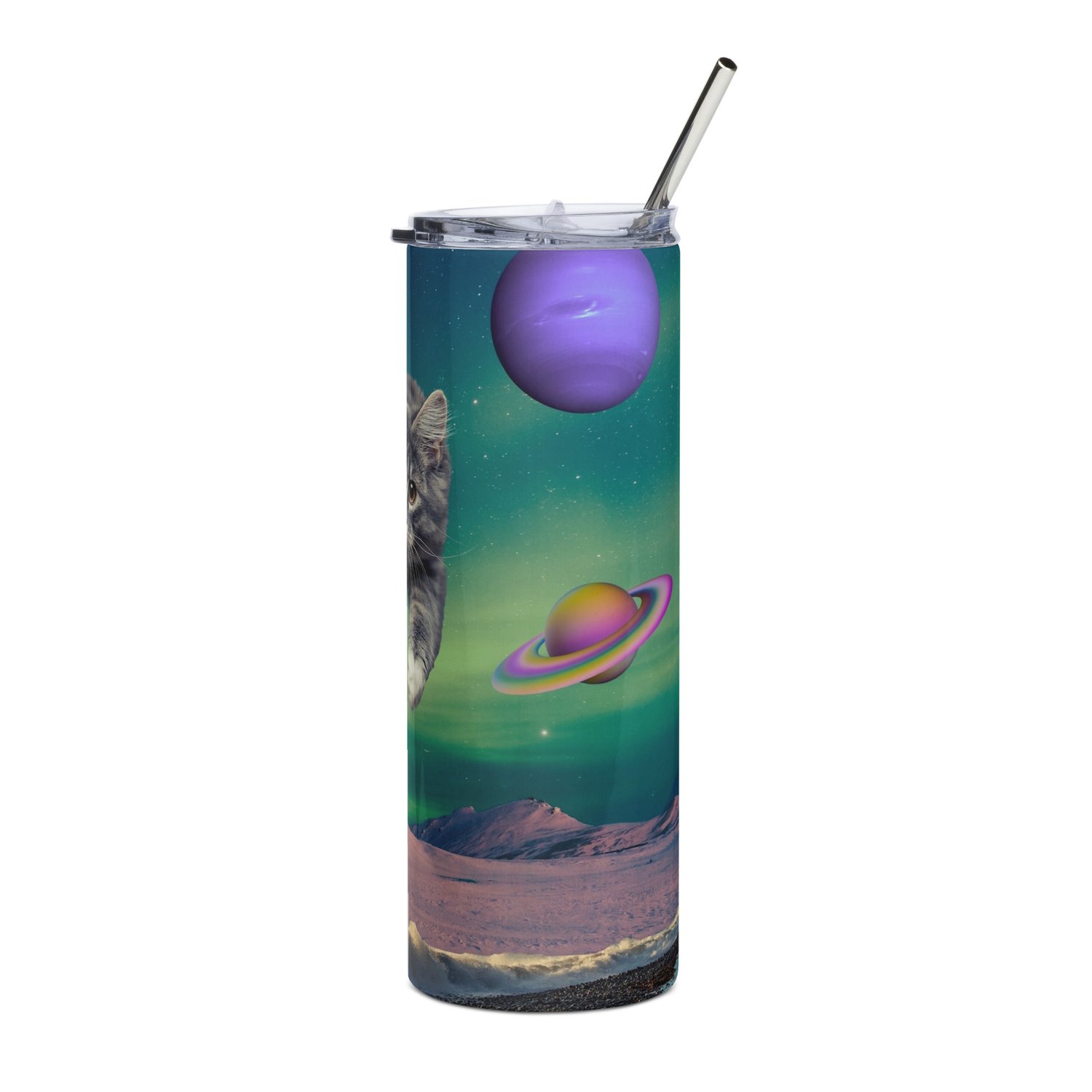 Image of Cat Flying through Space - Stainless Steel Tumbler - 20 oz