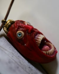 Image 14 of Berserk Egg of the King blood tears pendant, leather cord, brass hardware, OOAK