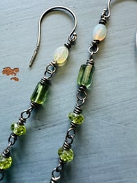 Image 2 of opal tourmaline and peridot dangle earrings