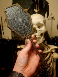 Image 1 of Coffin shaped vintage Hand Mirror - With Real Preserved Spider Web 