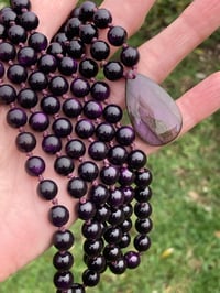 Image 2 of Purpurite Mala with Purple Labradorite Pendant, Purpurite 108 Bead Hand Knotted Gemstone Mala