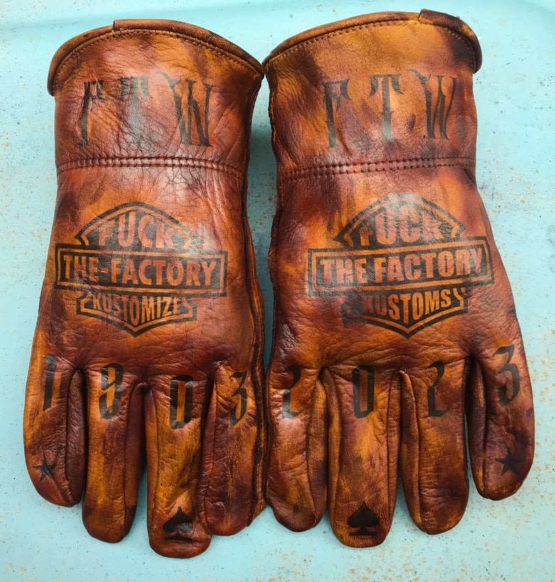 Image of Fuck the factory custom leather gloves