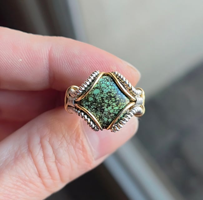 Hubei Turquoise Ring sterling and bronze size 7