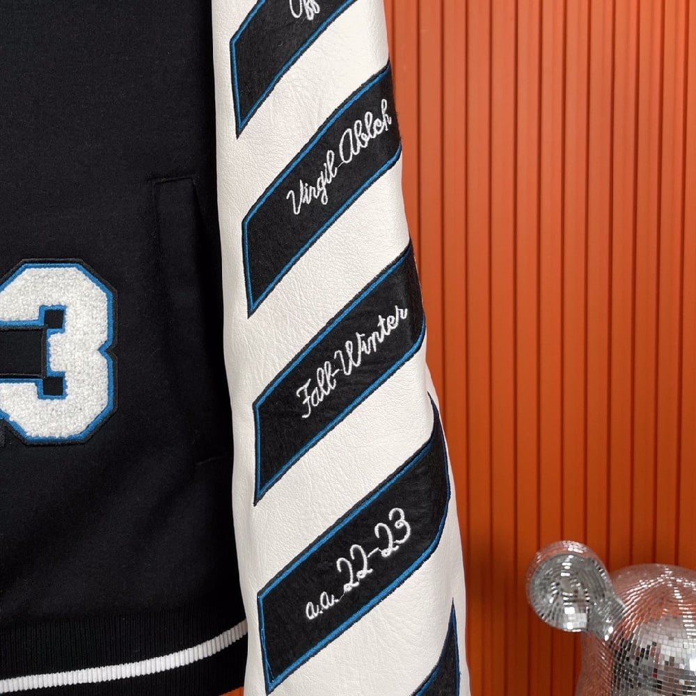 Image of OW - Off White OW 22FW Wizard Varsity Jacket Men Women Black