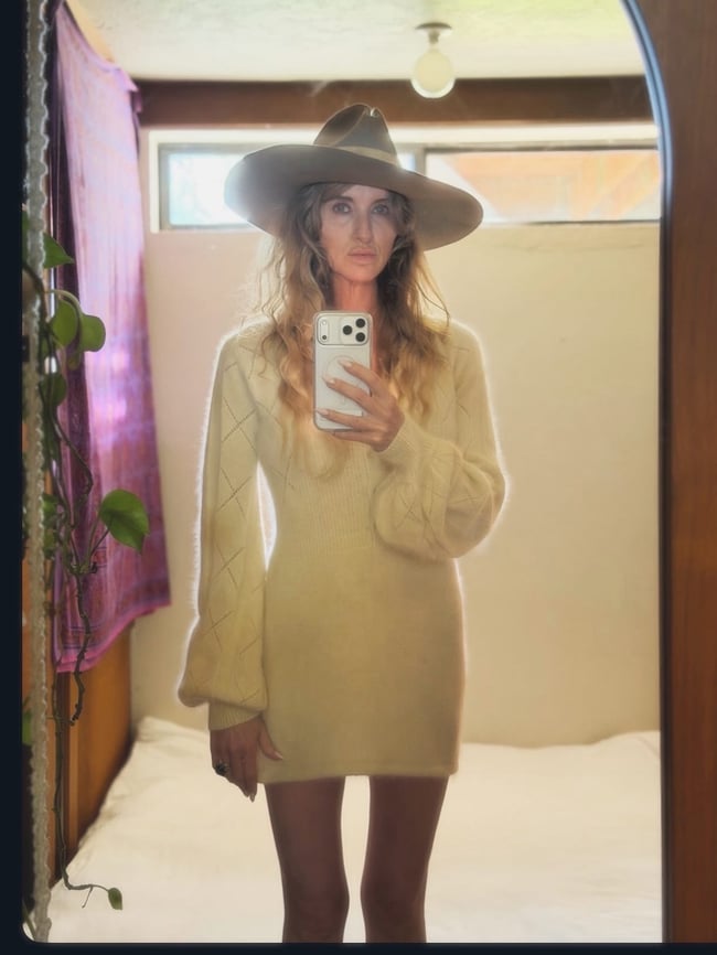 1960s white angora mini knit dress jane birkin poet sleeve 