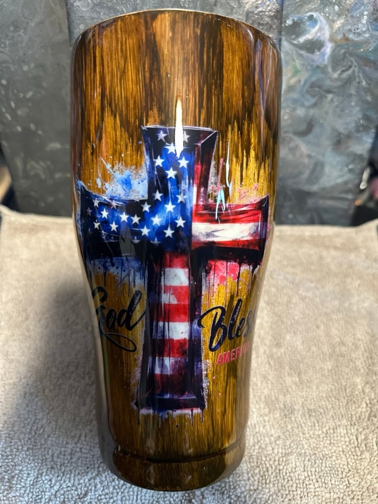 Image of  30oz God Bless Woodgrain