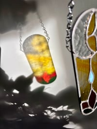 Image 3 of Moon, Star & Bloom Stained-Glass Suncatcher - Red Flower Window Hanging Art Decor