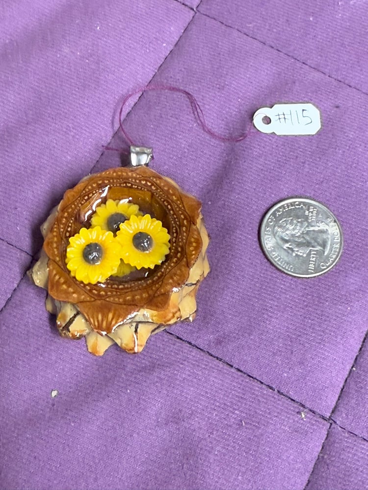 Image of Sunflowers Pinecone Charm | PNW Art | Handmade PNW Jewelry | #115