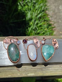 Image 3 of Electroformed Moonstone, Garnet and Sage leaf necklace