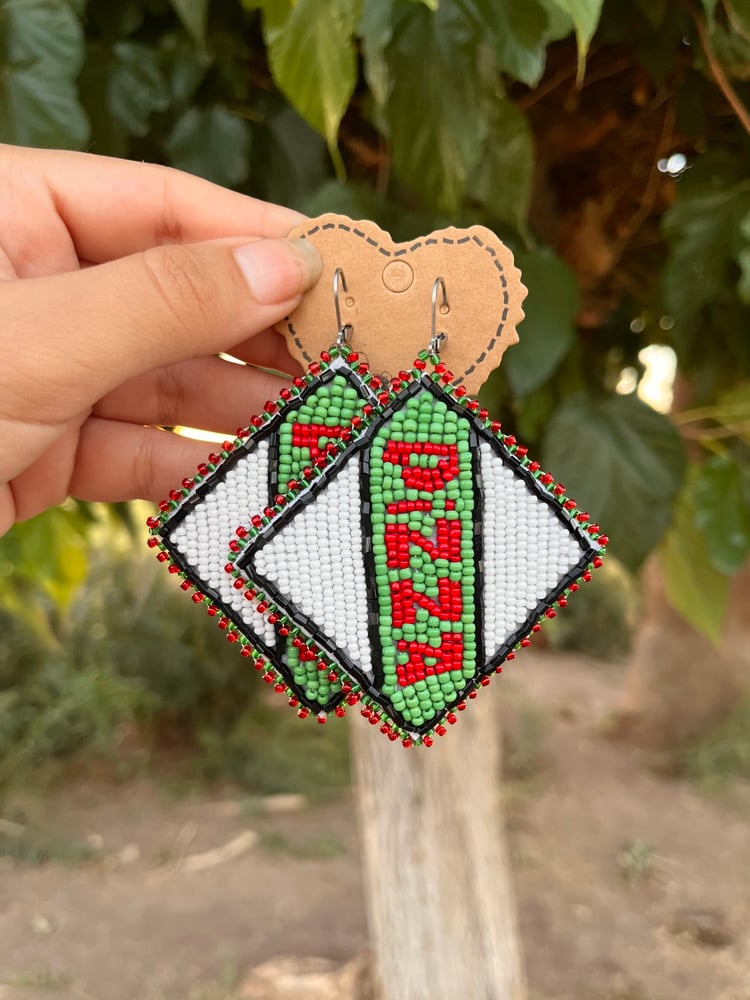 Image of Native beaded Krusty Krab pizza SpongeBob earrings