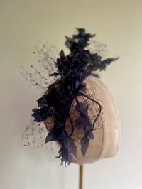 Image 1 of Navy organza flowers & veiling headpiece