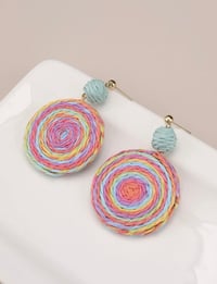 Image 4 of Round Straw Dangle Earrings 