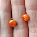 Summery Orange Glass Dot Stud Earrings, stainless steel ear wire & butterfly back