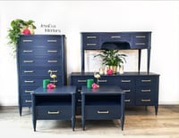Image 1 of Navy Blue Stag Chateau Bedroom Furniture Set: Chest of Drawers, Tallboy, Dressing Table & Bedsides