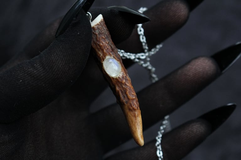 dead good antler and moonstone pendant on long chain Image 8