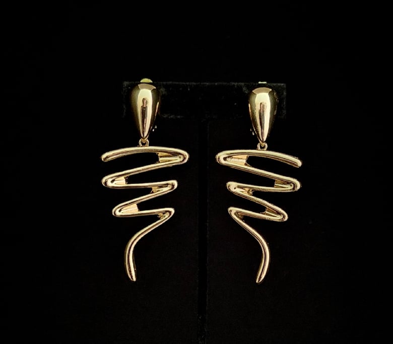 Image of Gold Abstract Design Clip-On Earrings 