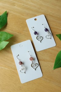 Image 1 of Sterling Silver Heart Earrings with Crystal