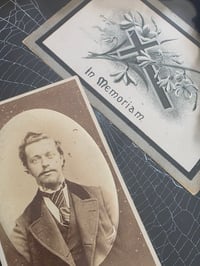 Image 3 of Mori Collection - Memorial Card and photo card 1800s - real preserved spider web a